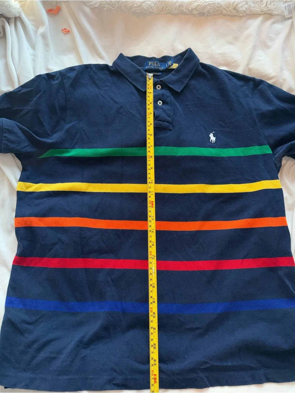Ralph Lauren Navy Polo Shirt with Multicolor Stripes